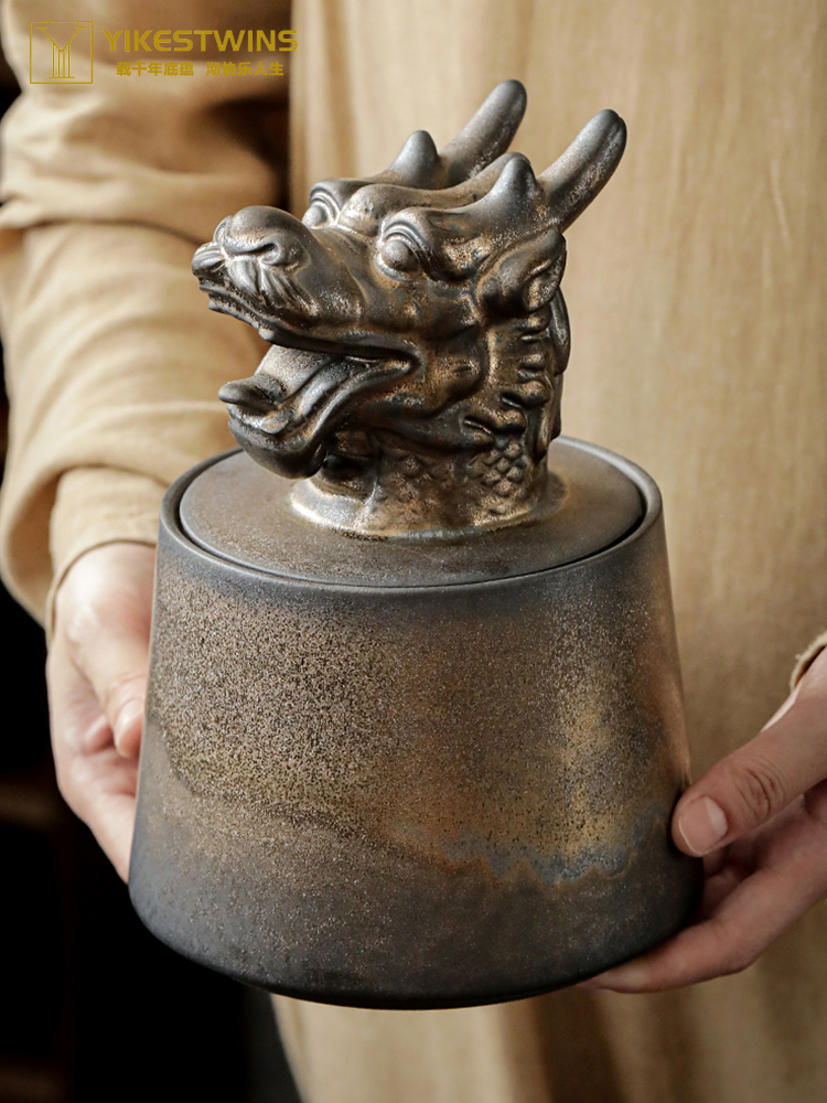 复古鎏金茶叶罐茶仓陶瓷密封罐