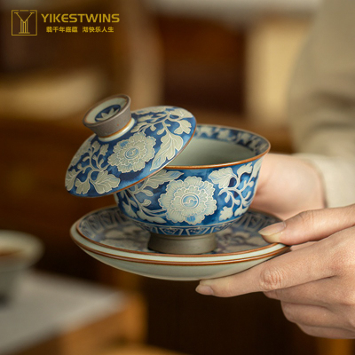 三才盖碗陶瓷茶具元宝盖碗泡茶碗