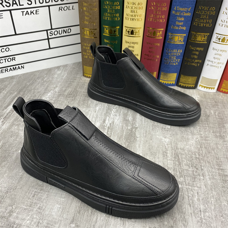 男士休闲皮鞋2025冬季加绒保暖潮黑色快手抖音同款软底套脚男鞋子