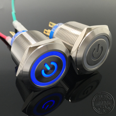 22mm带自锁环形带电源符号灯不锈钢金属按钮开关防水24v12v220v6v