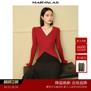 交叉设计上衣套头衫 曼德诗绵羊毛针织衫 V领短款 新款 女2025冬季