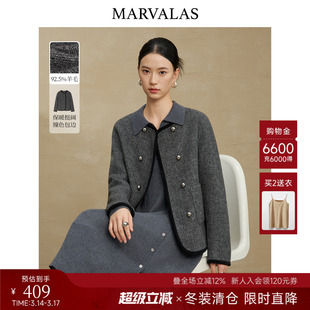 曼德诗绵羊毛短外套2025冬季新款时尚羊驼毛上衣气质百搭圆领大衣