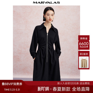 高腰气质修身 曼德诗法式 新款 裙2026春季 显瘦小黑裙 连衣裙女衬衫