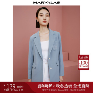 通勤ol风上衣 外套秋季 曼德诗蓝灰色西服2025秋新款 高级感洋气西装