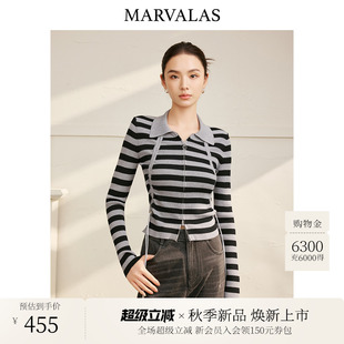 新款 女2025年秋季 針織衫 毛衣 條紋打底衫 拼接套頭衫 時(shí)尚 曼德詩(shī)修身
