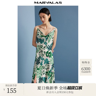 雪纺长裙甜美简约荡领 曼德诗法式 满印吊带连衣裙2025夏季 新款 无袖