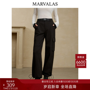 曼德诗时尚酷帅工装阔腿裤2025年冬季新款纯色裤子百搭减龄休闲裤