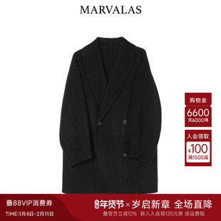 曼德诗骆驼绒毛呢外套2025冬季新款气质百搭纯色绵羊毛中长款大衣