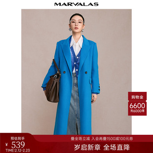 曼德诗毛呢外套2024冬季新款长款100%羊毛双面呢加厚保暖大衣