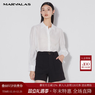 职场通勤小尖领设计打揽雪纺上衣 新款 曼德诗白色衬衫 女2025年夏季