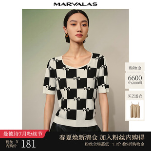 字母满印套头衫 曼德诗黑白棋盘格方领针织衫 短袖 T恤2025秋季 新品