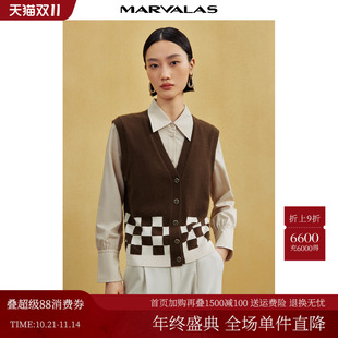 绵羊毛混纺针织背心马夹 复古经典 曼德诗棋盘格纹马甲2025秋季 新品