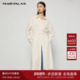 曼德诗衬衫 米白色收腰开叉OL气质仙女裙 新品 连衣裙中长款 2025秋季