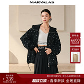 满印宽松连帽夹克式 曼德诗中长款 时尚 新款 拉链外套女 风衣2026春季