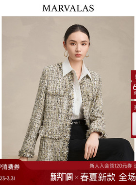 曼德诗小香风短外套2026春季新款时尚闪葱亮丝粗花呢百搭减龄上衣