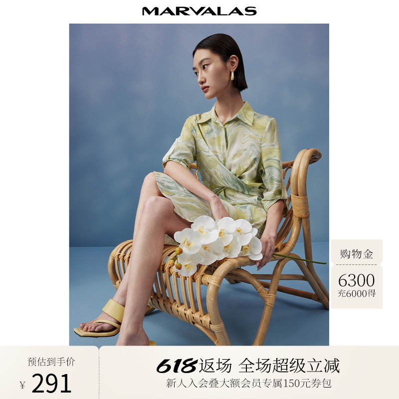 曼德诗复古连衣裙女2025夏新款衬衫领半袖修身显瘦气质中长款裙子