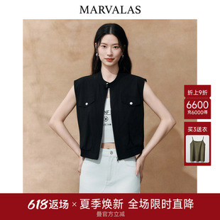 Marvalas黑色雪纺马夹2026夏季新款曼德诗女装短款工装马甲外套女