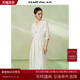 新款 季 高级感气质收腰白色长裙 连衣裙女2025夏季 曼德诗天丝法式