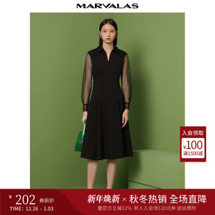 无袖 翻领法式 小黑裙混羊毛裙子潮高级感 新品 曼德诗连衣裙2025秋季