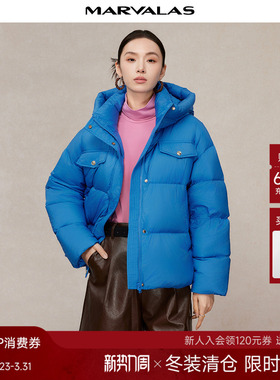 曼德诗短款羽绒服2024冬季新款连帽高领设计加厚保暖面包服外套女