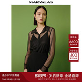 气质别致通勤衬衫 曼德诗黑色网纱长袖 时尚 雪纺衫 衬衣2025冬季 新款