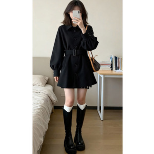 小个子黑色毛呢大衣女短款秋冬收腰显瘦赫本风高级感呢子外套女