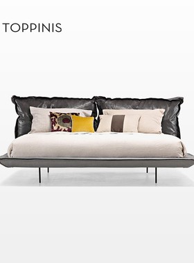 Toppinis进口设计师真皮床头层牛皮别墅主卧1.8米双人设计师布床