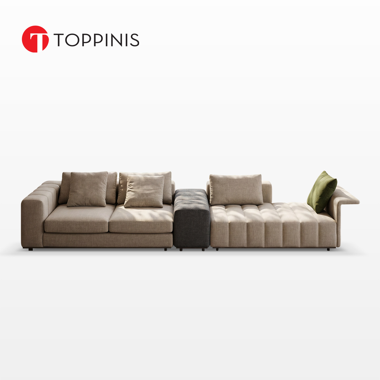 Toppinis意式轻奢钢琴键沙发直排布艺别墅大平层客厅轻奢真皮沙发