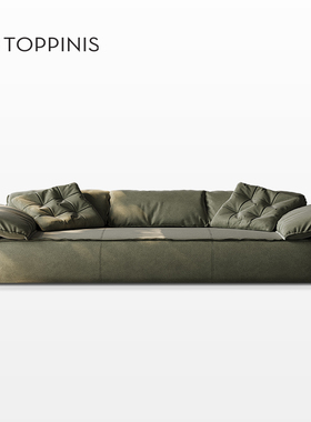 Toppinis大象耳朵沙发意式极简大平层客厅高端磨砂真皮三人位沙发