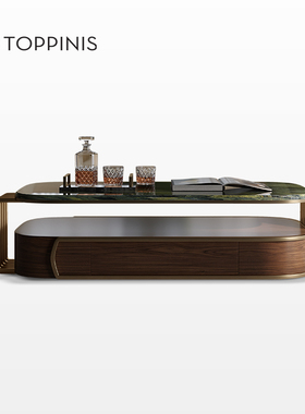 Toppinis茶几轻奢高级感客厅家用 设计师款天然大理石奢石茶几桌