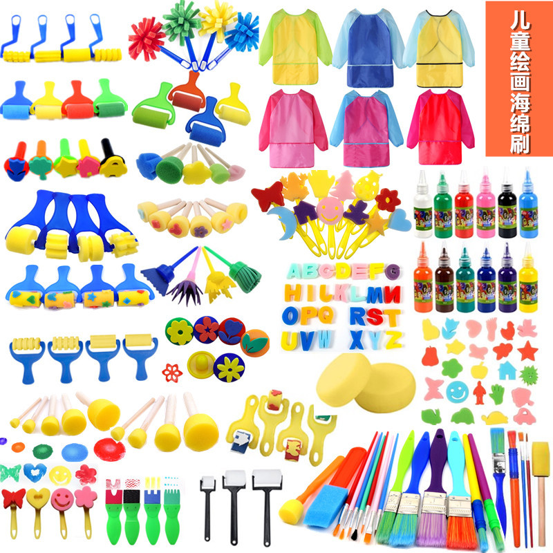 diy颜料幼儿园画画圆形海绵印章