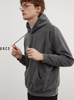 Burcs麂皮高级质感保暖抓绒连帽卫衣刺绣经典暖手口袋