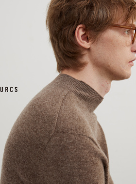 Burcs全羊毛无缝编织中高领毛衣舒适秋冬保暖冬套头棕色系针织衫