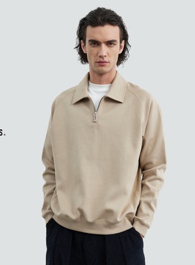 Burcs 恒温保暖双面布POLO领卫衣男秋冬新款高级感复古拉链款插肩