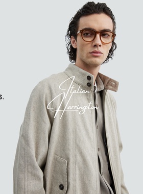 BURCS意产羊毛绒混纺优雅立领哈灵顿夹克短款呢外套灯芯绒翻领