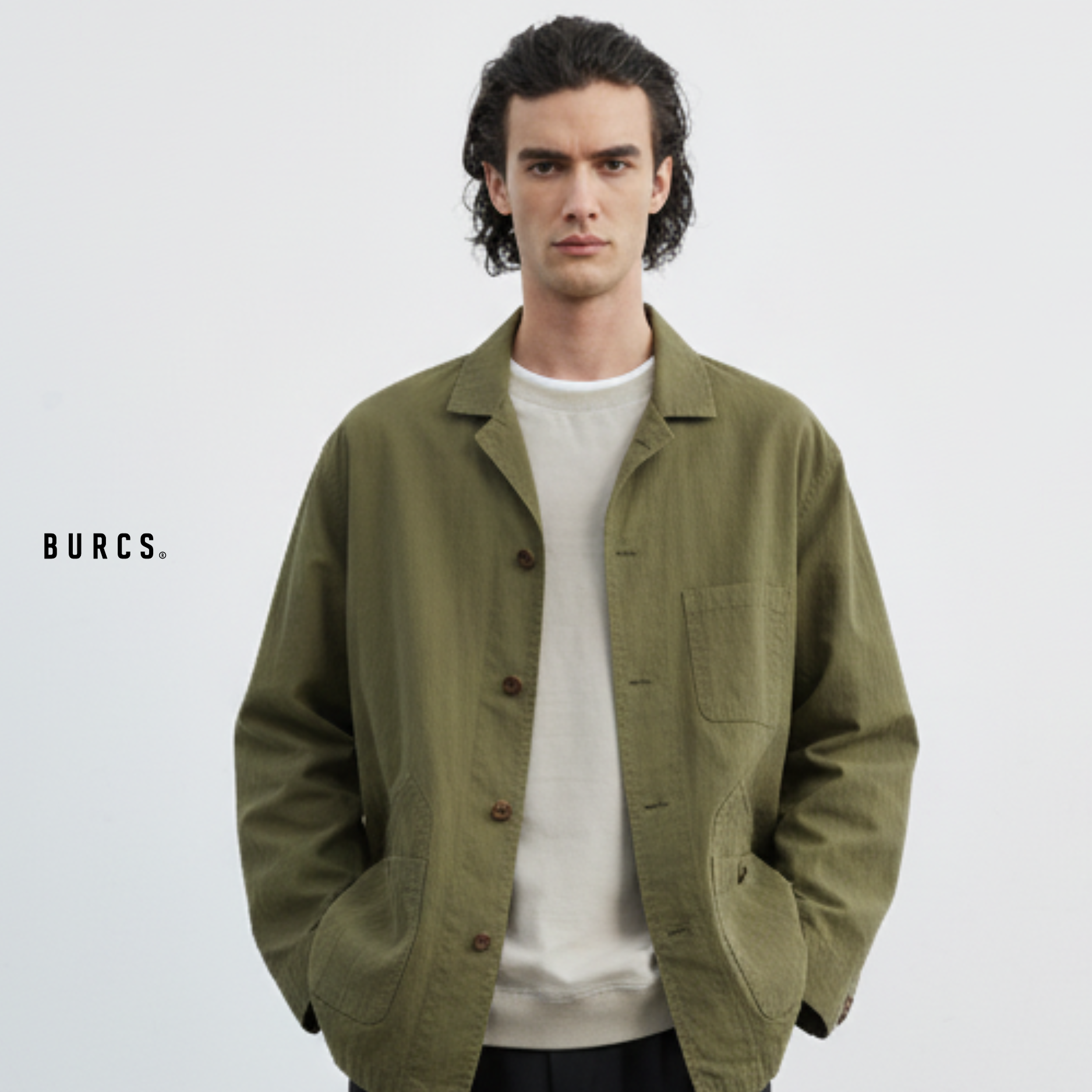 法式复古中长夹克橄榄绿