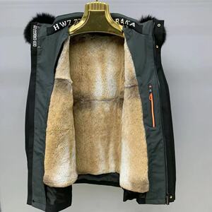 男士派克服加厚短款皮草外套拼貂内胆真皮毛一体连帽可拆卸防寒冬