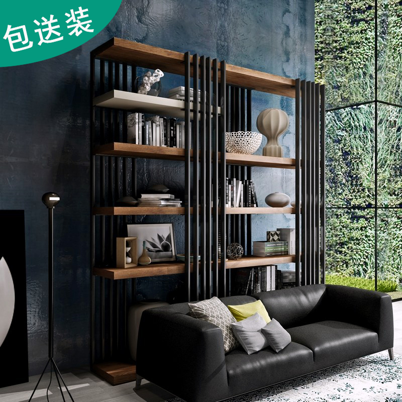 loft实木网红落地铁艺创意艺术书架简约茶室置物架办公室书房隔断