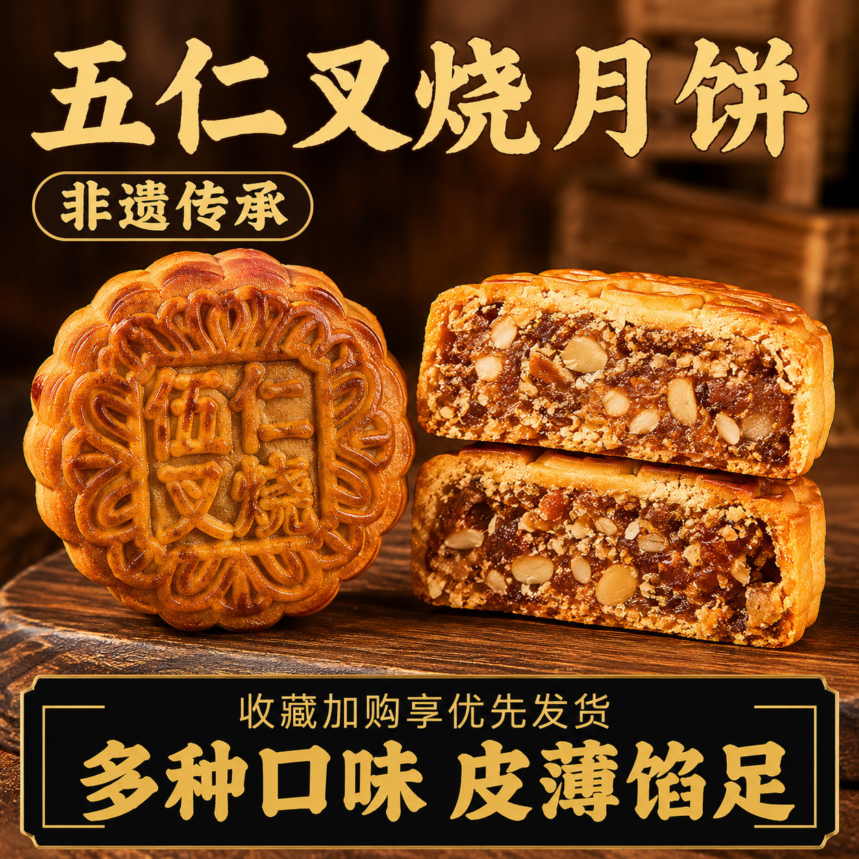 【每天现做】广西中秋月饼五仁叉烧加料广式老式传统纸筒装大月饼
