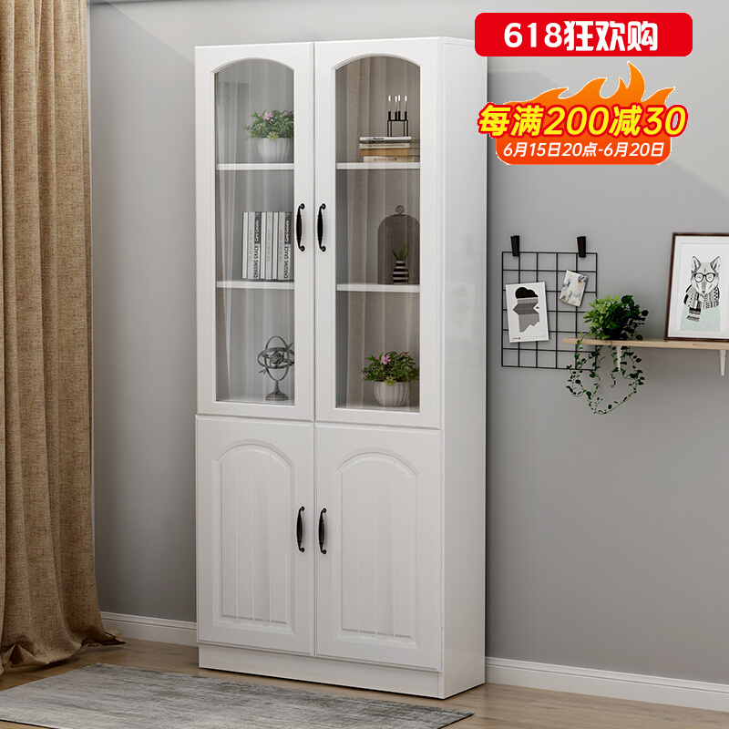 书柜置物柜带玻璃门防尘书架落地靠墙家用客厅储物柜一体立柜窄柜