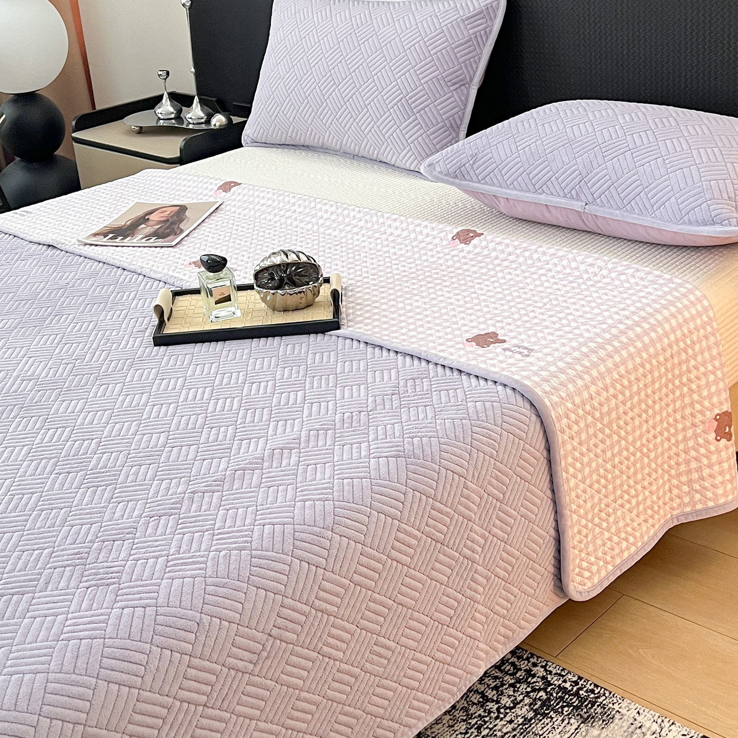 A类一面牛奶绒一面全棉床盖