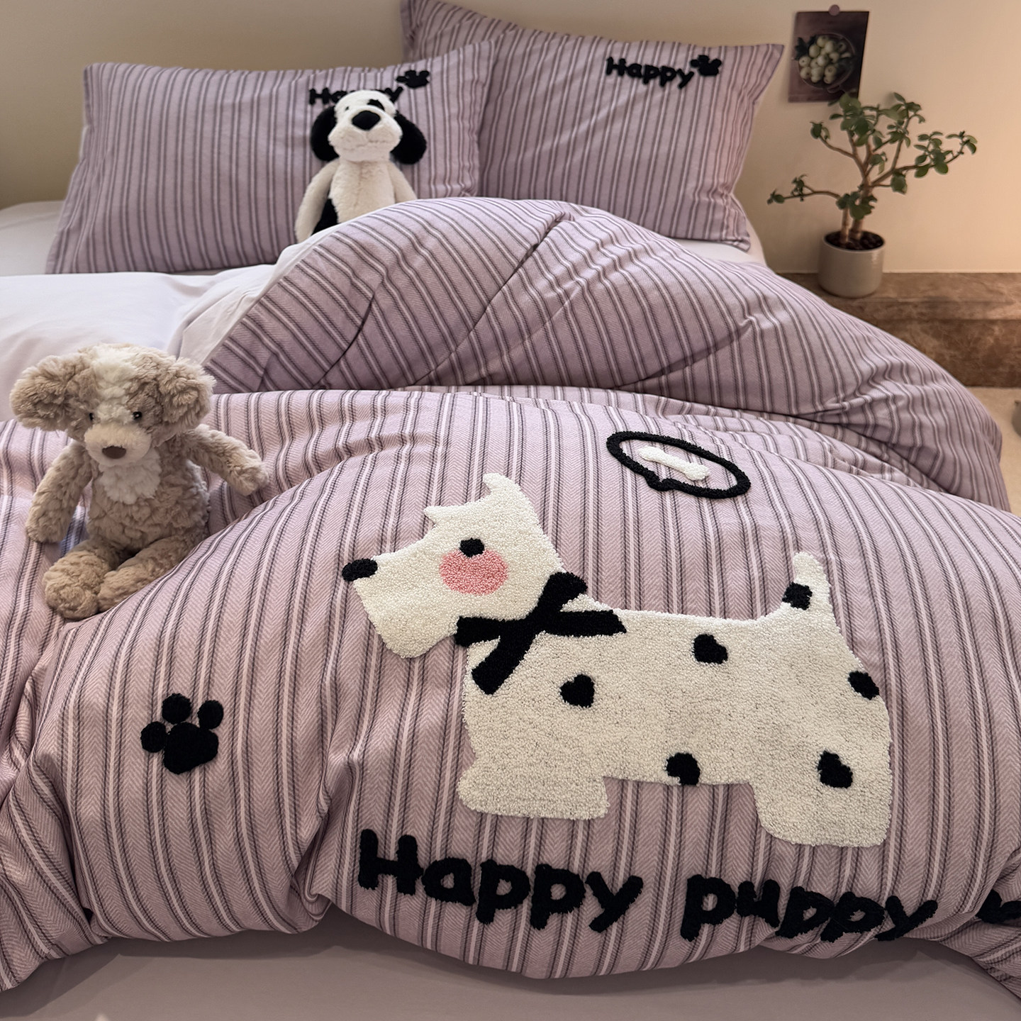 毛巾绣卡通小狗加厚磨毛被套新款