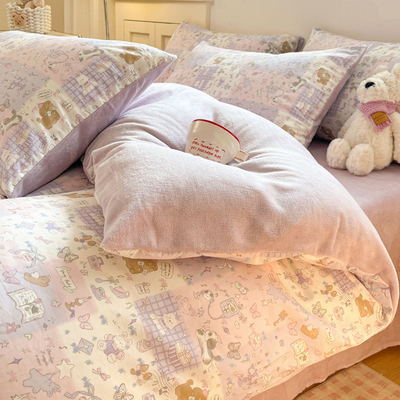 A全棉B牛奶绒女生被套四件套