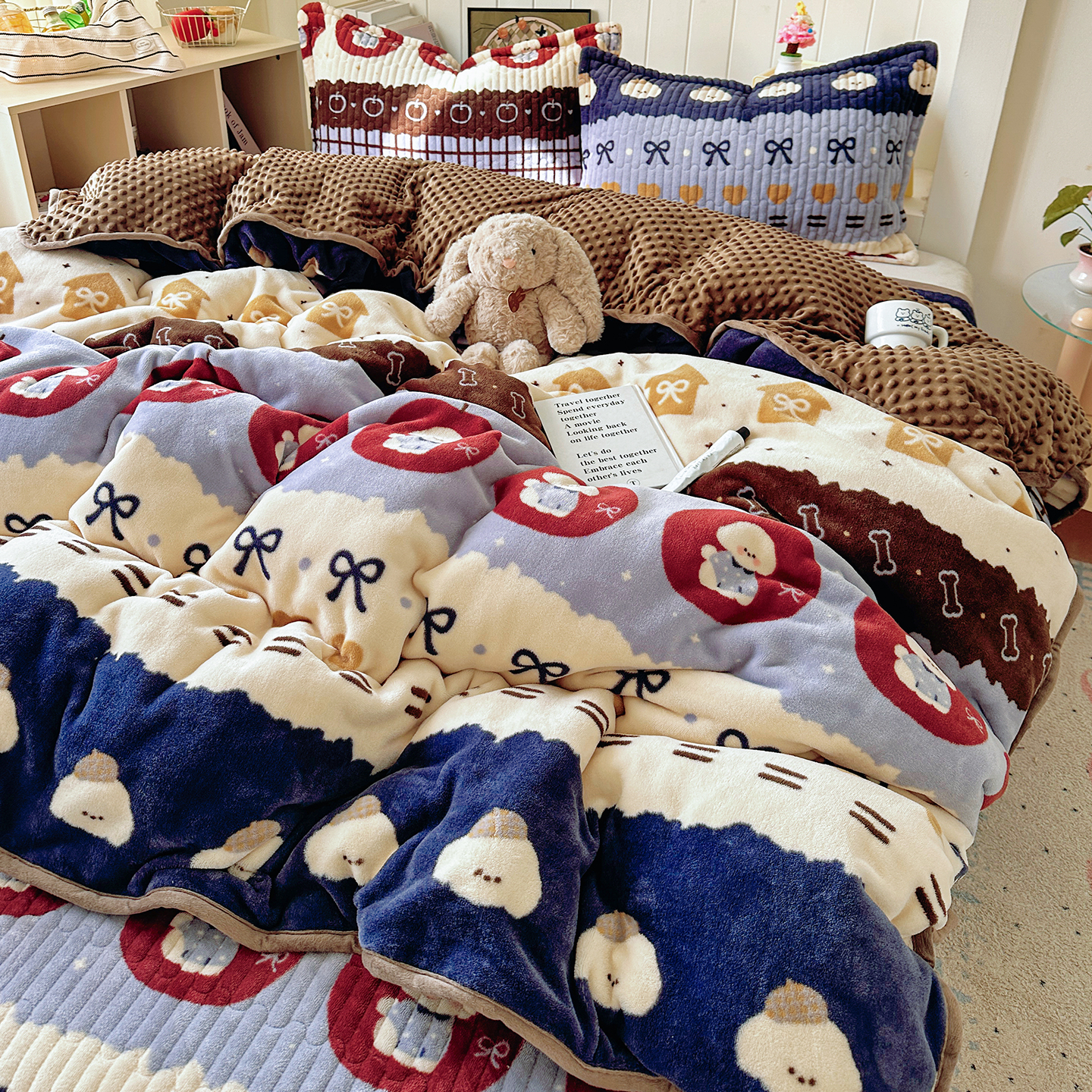 牛奶绒豆豆绒被套床盖四件套