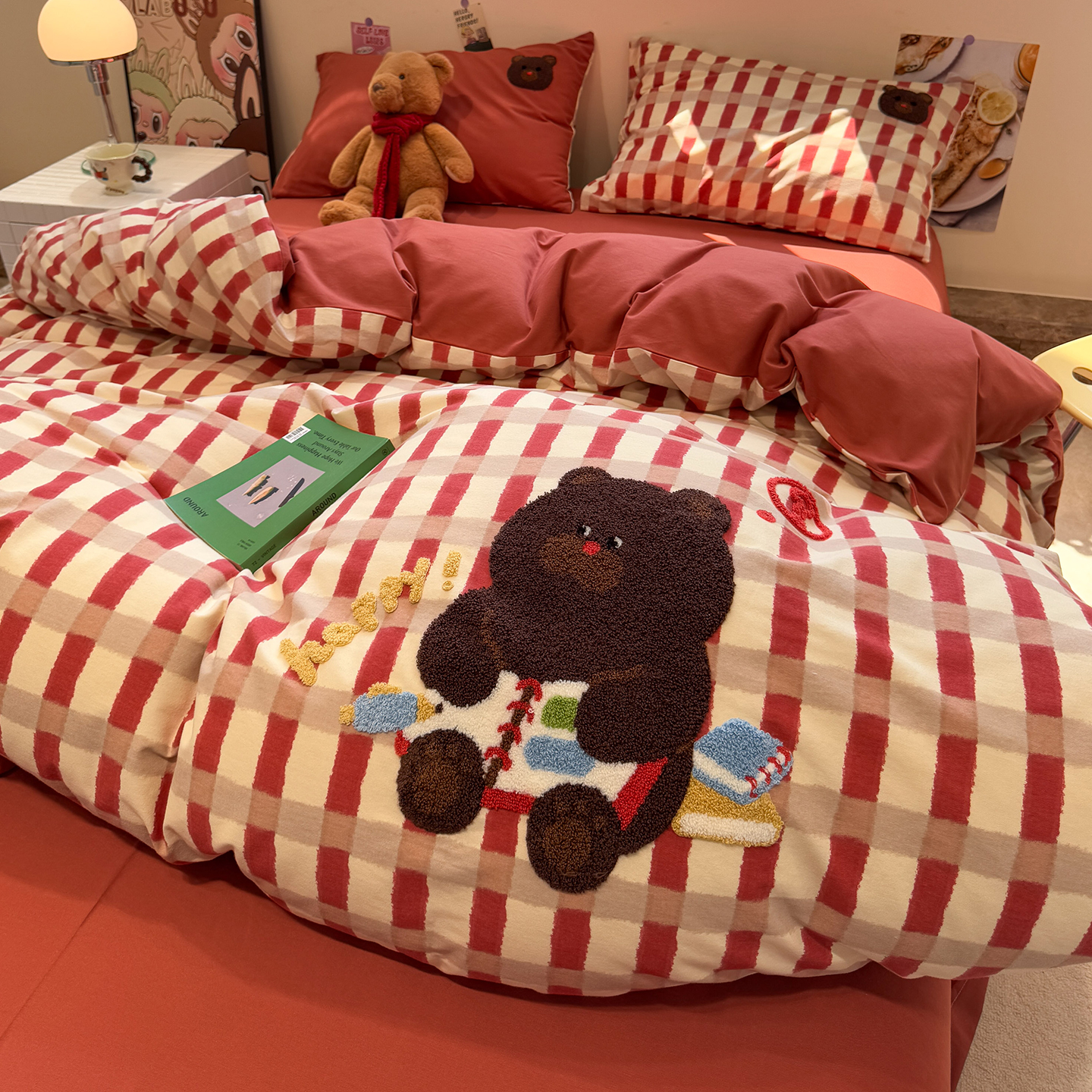 小熊毛巾绣全棉磨毛被套四件套