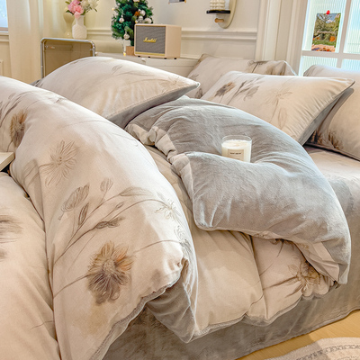 一面纯棉磨毛一面牛奶绒四件套