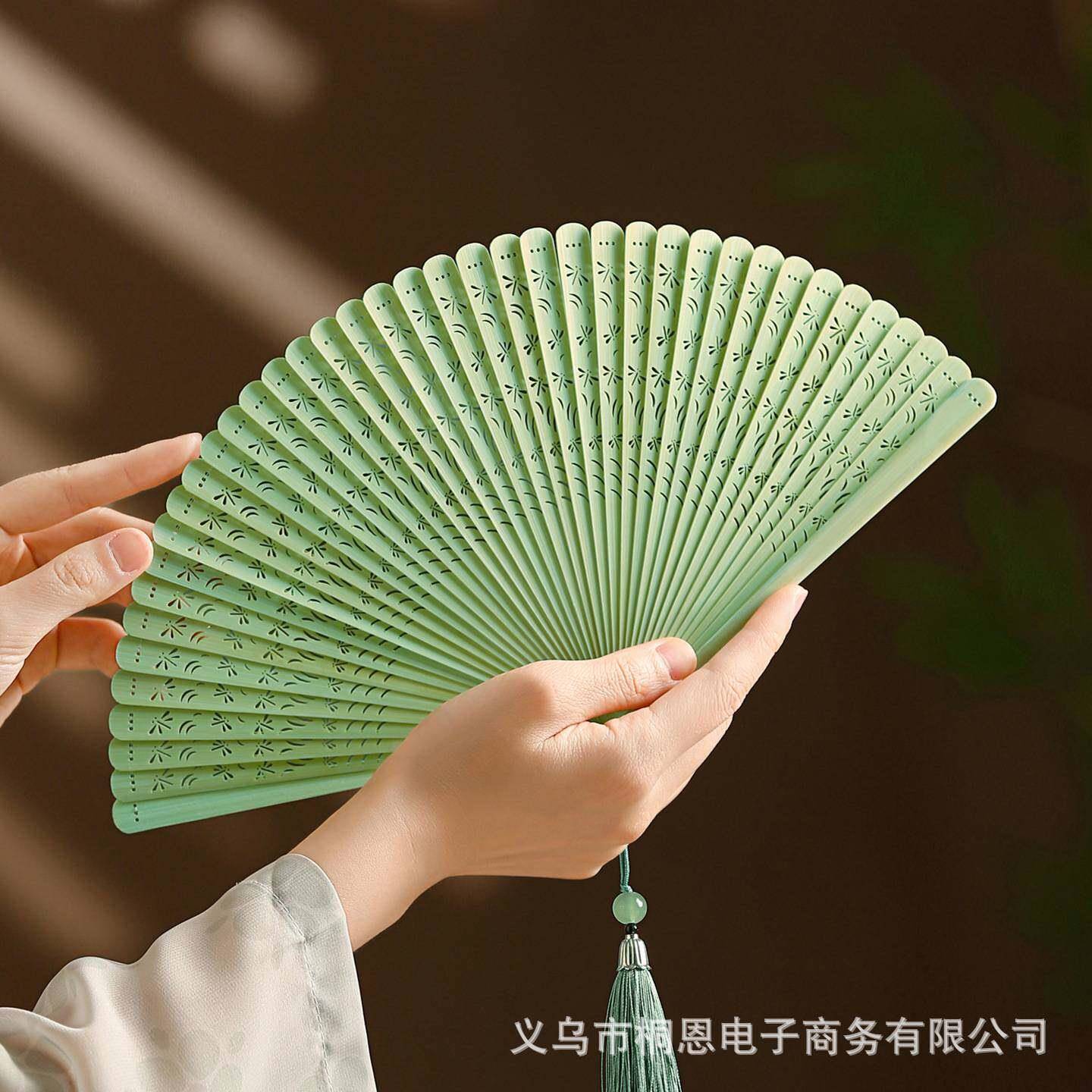 蜻蜓全竹扇子镂空折扇中国风扇小巧扇子旗袍舞蹈古风女士扇子