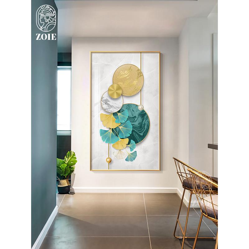 现代轻奢银杏叶抽象几何大理石入门玄关过道装饰画客厅高端挂画鹿图片