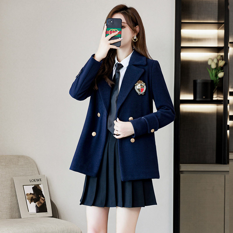 JK制服呢子西装外套女冬学生校服班服老师幼师工作服加厚西服套装