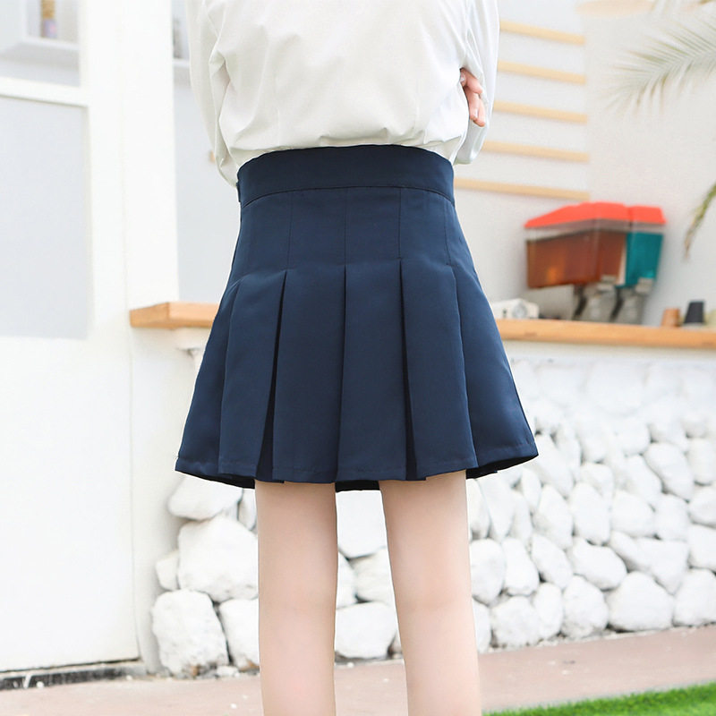 女童卡其色校服裙子儿童学生半身裙松紧腰短裙小学生藏青色百褶裙